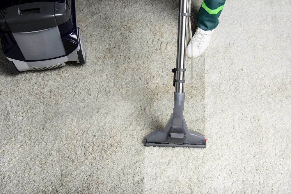 Professional carpet cleaning equipment at work